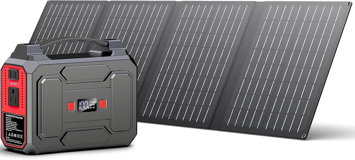 Solar Powered Generator, 100W Portable Power Station with Solar Panels 40W | 146Wh Solar Power Bank with AC Outlet,USB A,USB C, DC Output, Small Solar Generator for Home Use Outdoor Camping RV Van Trip