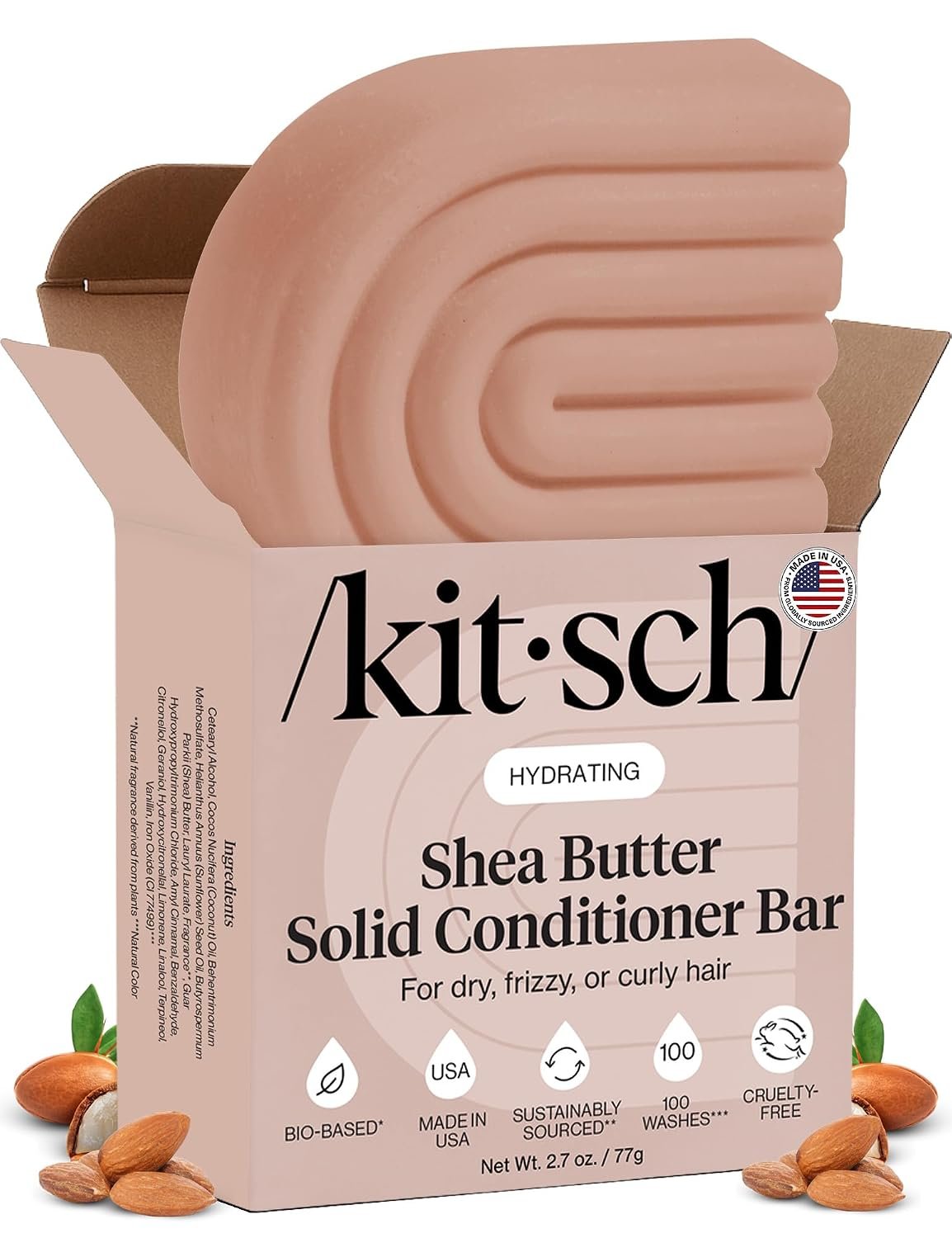 Kitsch Shea Butter Conditioner Bar Soap for Hair Care – Made in USA, 2.7 oz | Hydrating Hair Conditioner for Women & Men – Restore Hair’s Moisture, Tame Unwanted Frizz – Paraben, Silicone & Sulfate Free