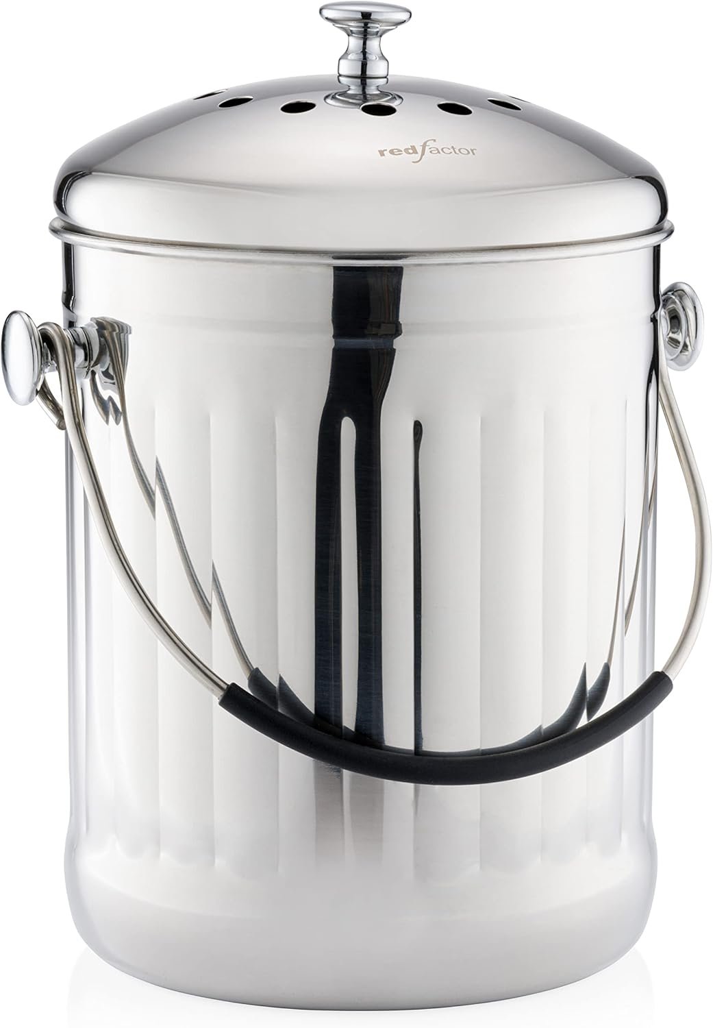Premium Compost Bin for Kitchen Countertop – Stainless Steel Food Waste Bucket with Innovative Dual Filter Technology – Includes Spare Filters (Brilliant Steel, 1.3 Gallon)