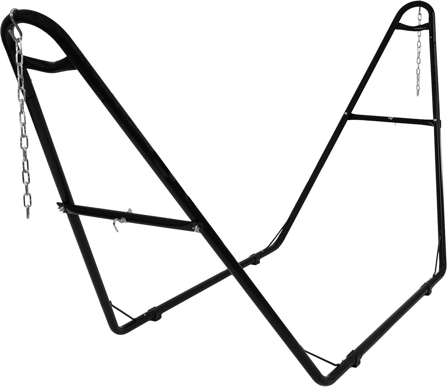 Sunnydaze Heavy-Duty Hammock Stand for Outside, 550 lb Capacity, Black | Rust-Resistant Steel Metal Double Hammock Frame, Fits 9-14 ft Hammocks, Tool-Free Setup, Chains & Hooks Included, 2 Person