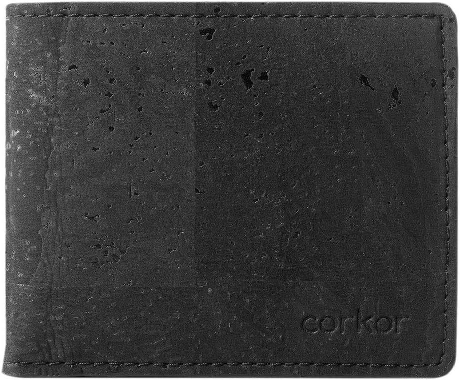 Corkor Cork Passcase Wallet – Non-Leather Bifold Wallet – Men’s Wallet – RFID Blocking-Vegan Leather–Eco Friendly-Black