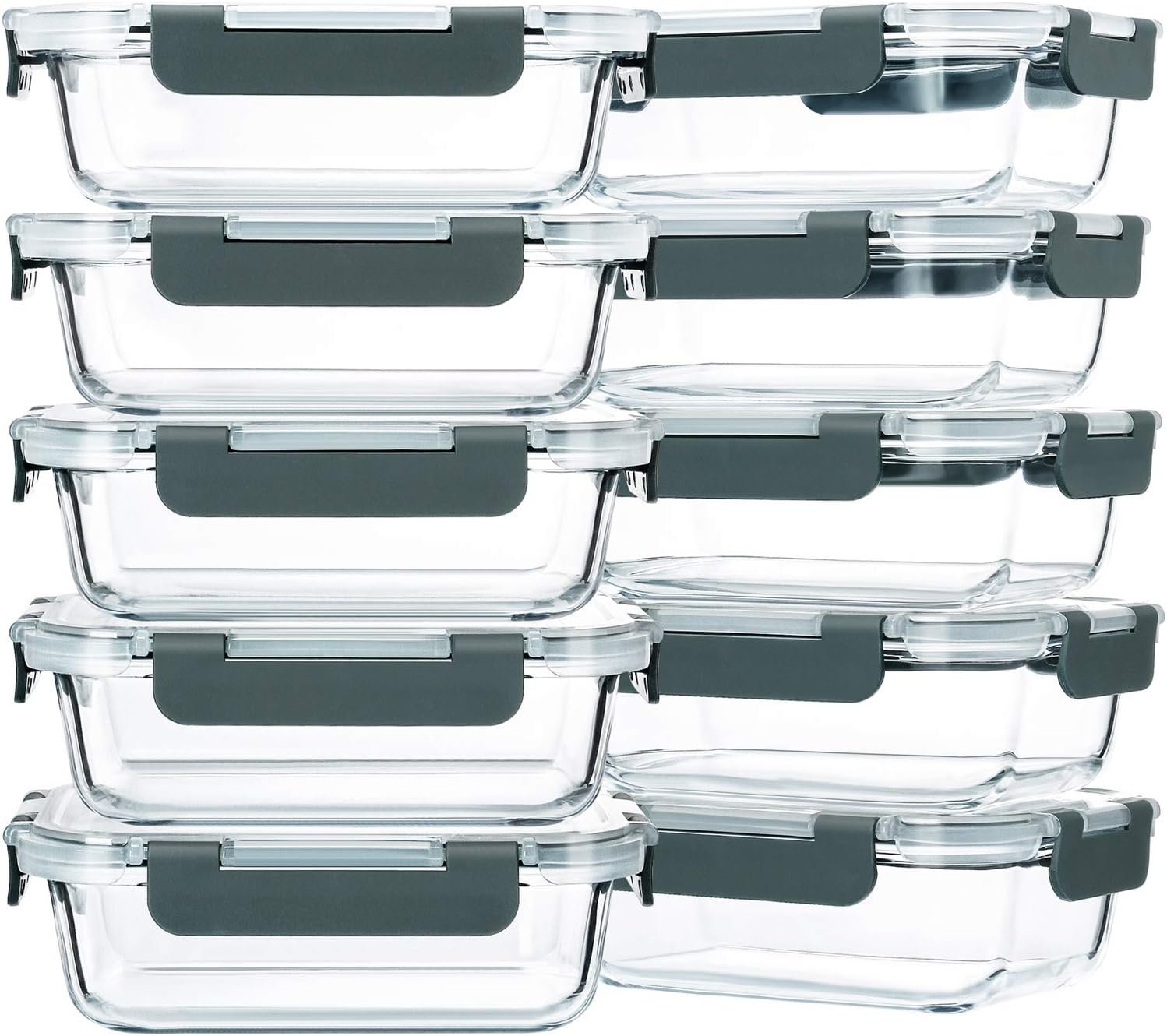M MCIRCO 10-Pack,22 Oz Glass Meal Prep Containers,Glass Food Storage Containers with lids,Lunch Containers,Microwave, Oven, Freezer and Dishwasher (Gray)