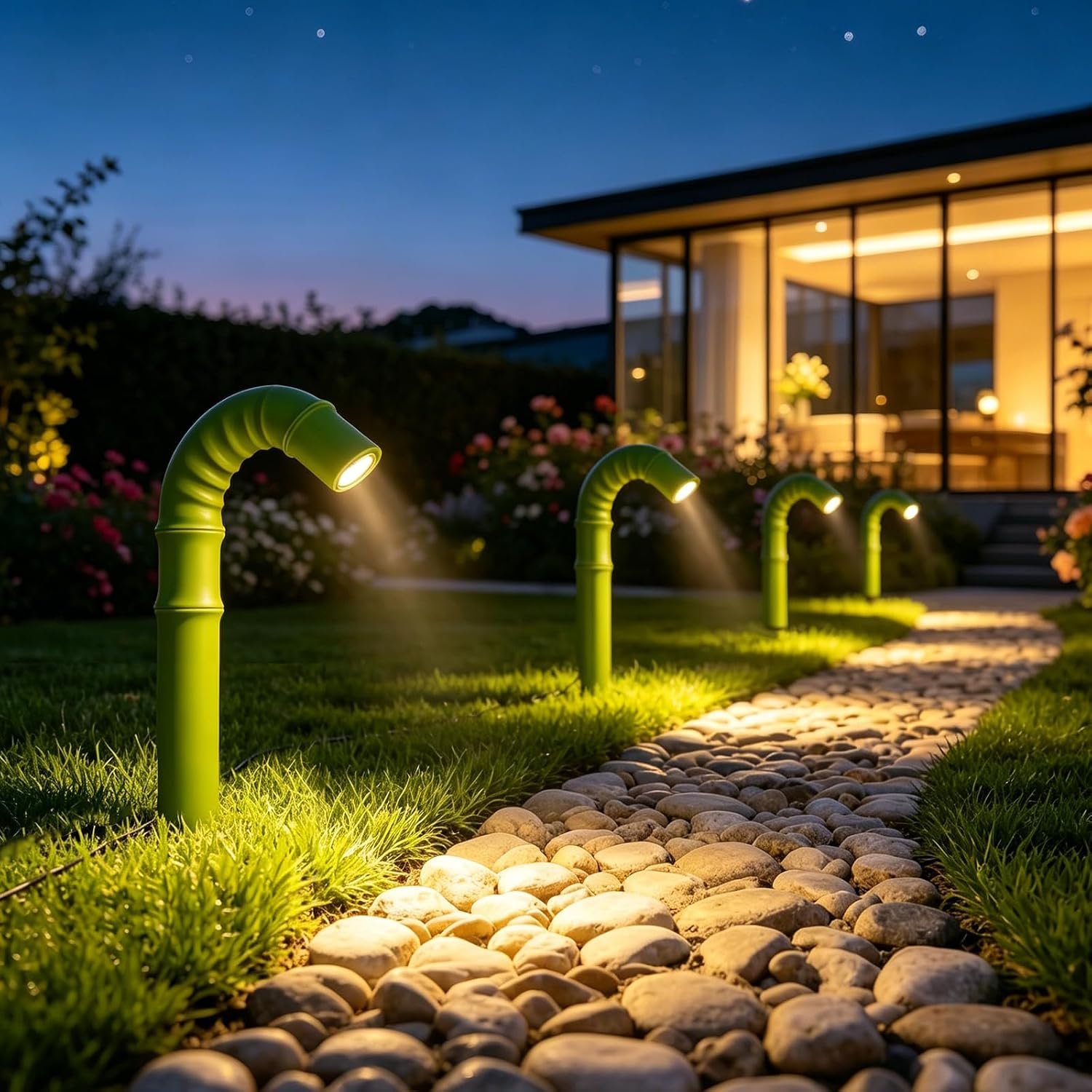 Solar Garden Lights, Solar Pathway Lights Outdoor 4 Pack | 3500K Warm LED Solar Lights Outdoor Waterproof with Split Design Flexible Bend Bamboo Stakes for Yard Lawn Patio Decor