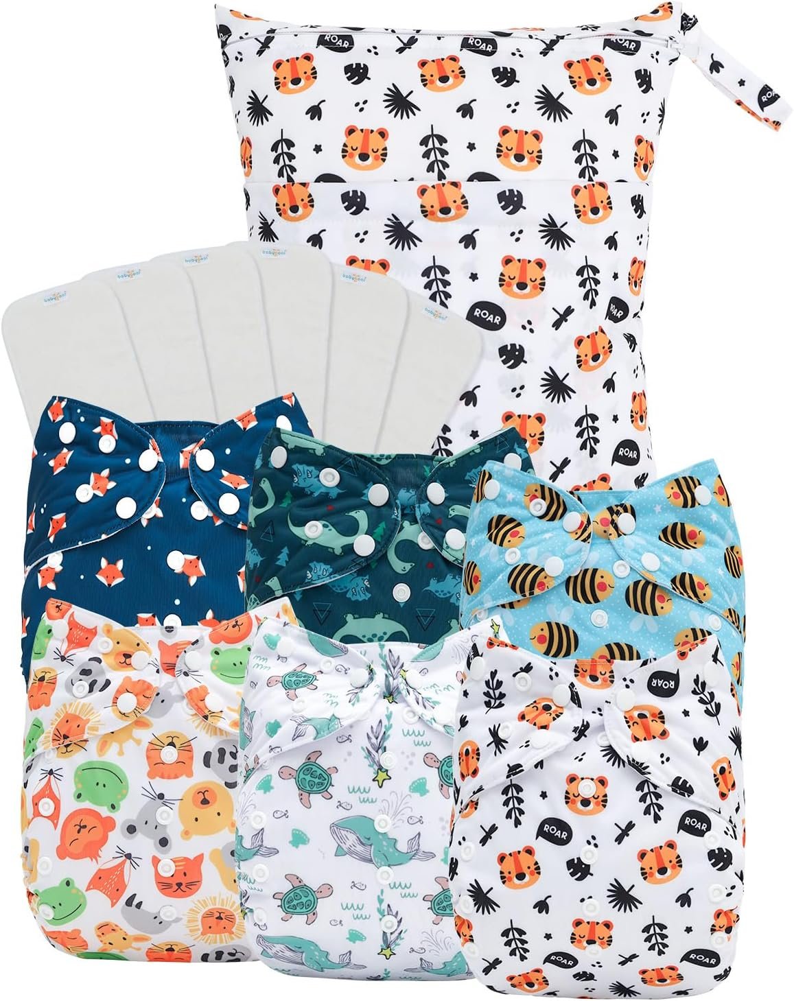 babygoal Large Cloth Diapers Pack of 13 for 3-5 Year Toddlers, Cloth Diaper Covers 6 Pack with 6pcs Inserts and Wet Bag, Reusable Washable & Waterproof