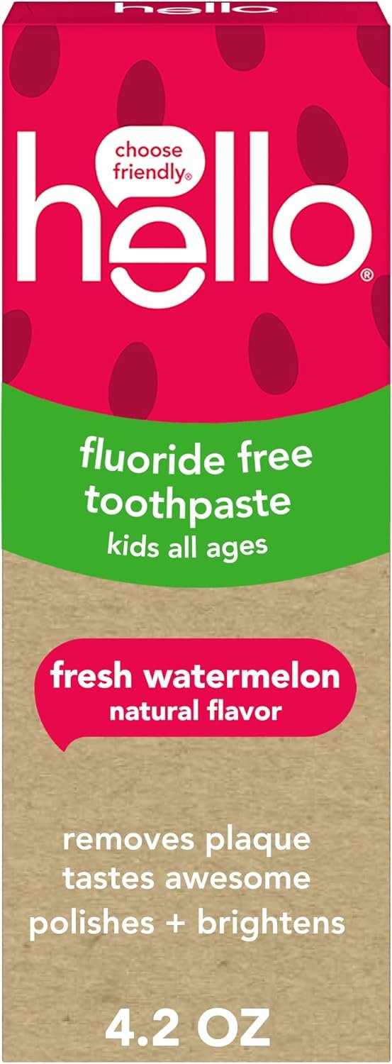 hello Kids Fluoride Free Toothpaste, Fresh Watermelon, 4.2 oz | For Kids of All Ages, Removes Plaque, Polishes and Brightens, Tastes Awesome, Vegan, Gluten Free, SLS Free