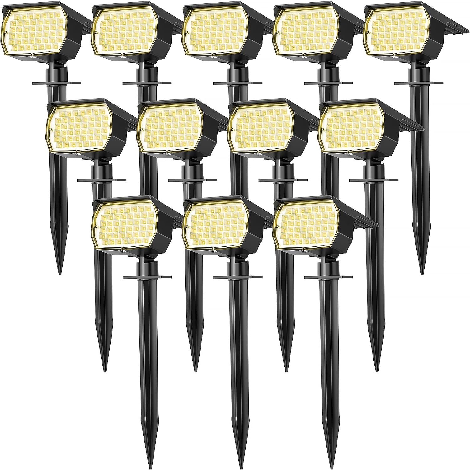 WENATY Solar Spot Lights Outdoor Waterproof 12 Pack Spotlights Warm White | 46 LED Landscape Spotlight, 3 Modes Auto On/Off IP65 Solar Powered Flood Lights for Outside Pathway Yard Garden House Walkway