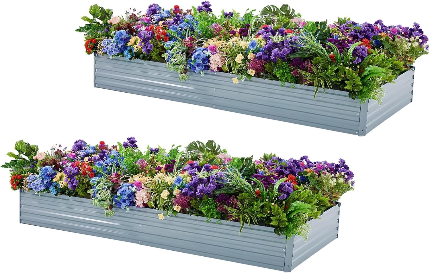 Meberam 2 Pack 6x3x1FT Galvanized Raised Garden Beds Kit Outdoor Metal Gardening Planter Box for Vegetable Elevated Flower Herbs,Gray