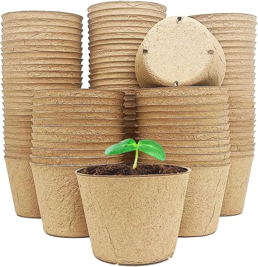 100-Pack 4 Inch Organic Peat Pots for Seed Starting Pots – Biodegradable Plantable Nursery Pots with Drainage Holes, Small Seed Starting Starter Tray, Eco-Friendly & Compostable Seedling Containers