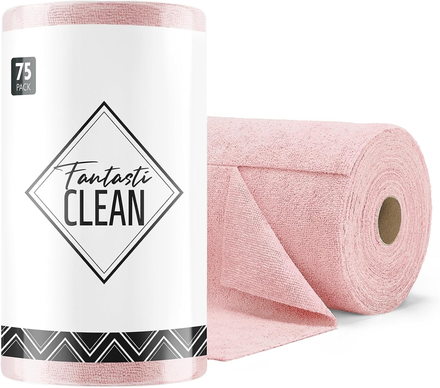 Fantasticlean Microfiber Cleaning Cloth Roll -75 Pack, 12″ x 12″ (Pink) | Reusable Alternative to Paper Towels, Ultra Absorbent, Lint-free Microfiber Towel Roll, for All-Purpose Cleaning