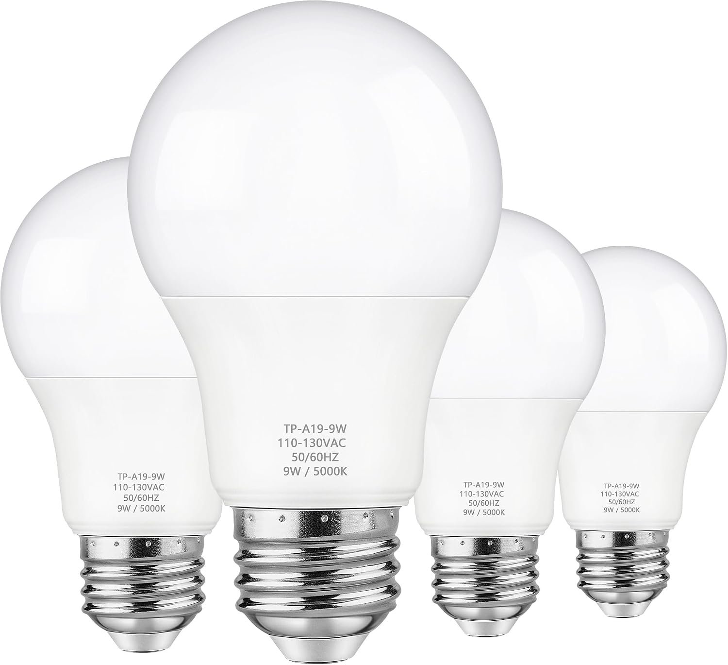 Maylaywood A19 LED Light Bulbs, 60 Watt Equivalent LED Bulb, Daylight White 5000K, 850 Lumen, E26 Base, Non-Dimmable, 9W Bright White LED Bulb, 4-Pack
