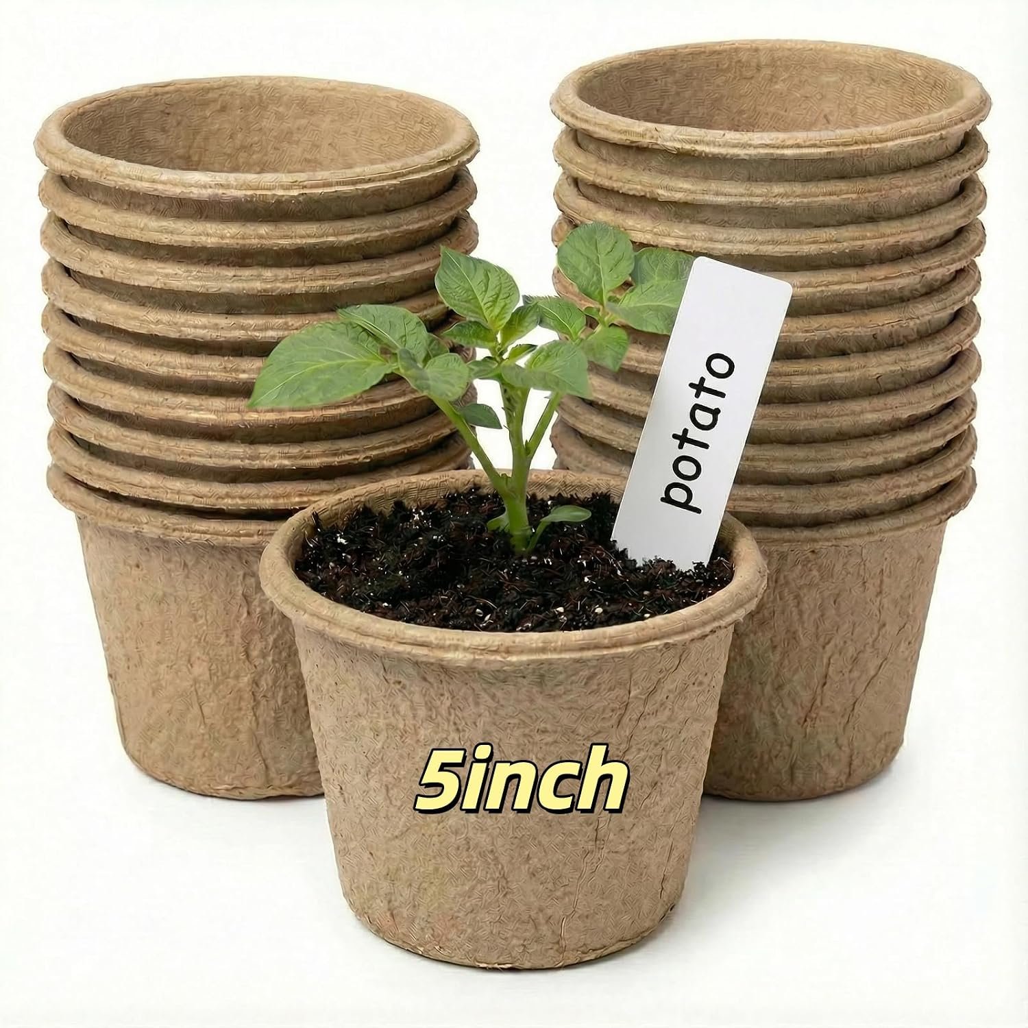 20 Packs 5 Inch Peat Pots with 20 Pcs Plant Labels, Biodegradable Seedling Pots with Drainage Holes, Nursery Pots Breathable Plant Containers, Seed Starter Kit for Vegetables, Flowers