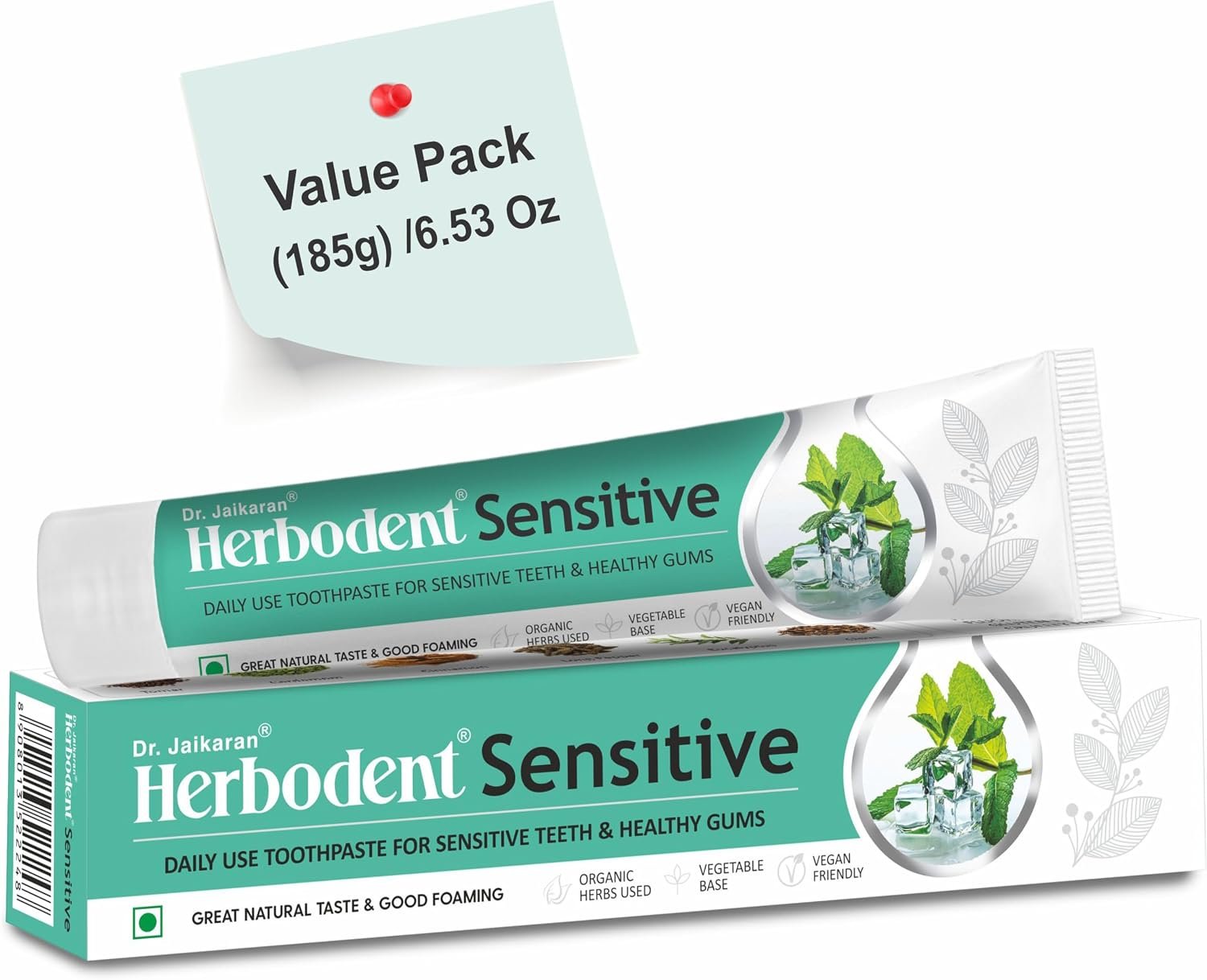 Herbodent® Sensitive Toothpaste – 6.53oz/185g Pack of 1 | Enamel Repair & Cavity Protection, Fluoride Free, Sensitive Care with Natural Mouthwash & Gum Strengthening Herbs – Clove, Tomar, Long Pepper.