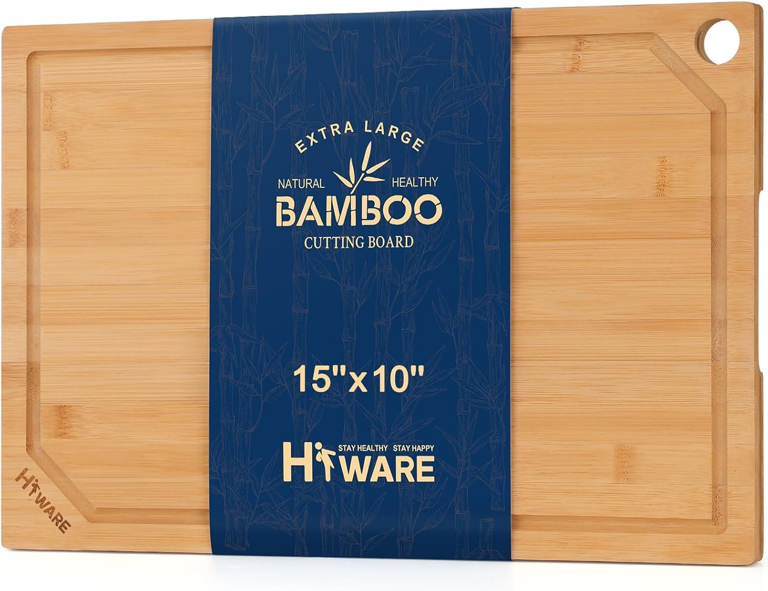 Hiware Bamboo Cutting Board for Kitchen, Heavy Duty Wood Cutting Board with Juice Groove, 100% Organic Bamboo, Pre Oiled, 15″ x 10″