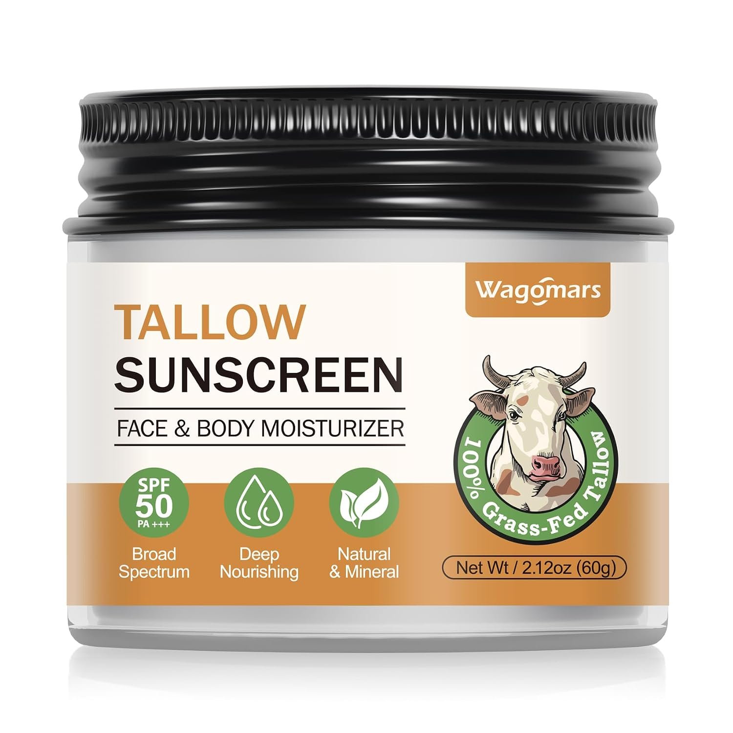 Beef Tallow Sunscreen SPF 50 – Mineral Sunscreen with Zinc Oxide – Non-Toxic Natural Sunblock for Face & Body – Water Resistant, Reef Safe, Moisturizing for Dry and Sensitive Skin