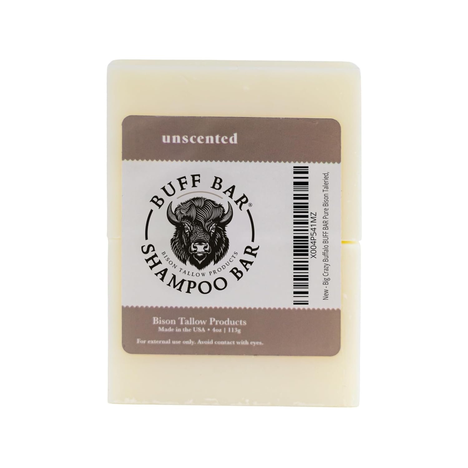 Big Crazy Buffalo BUFF BAR Bison Tallow Shampoo Bar, Unscented, 2-Pack | Fragrance Free, Naturally Derived, Moisturizing, No Dyes, No Chemicals, No Preservatives, Sensitive Skin, Made in USA