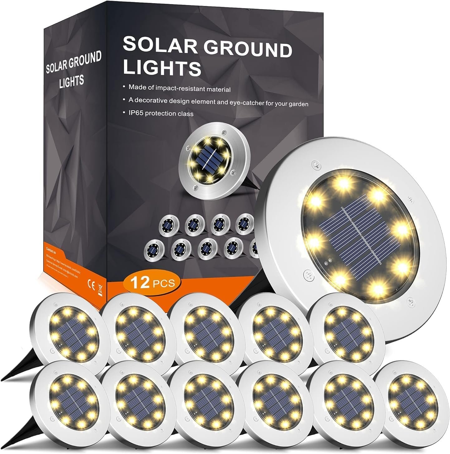 INCX 4.6 inch Solar Lights Outdoor Waterproof,12 Pack Solar Lights for Outside, Solar Garden Lights Landscape Lighting for Patio Pathway Lawn Yard Deck Driveway Walkway, Warm White | 8 LEDs, 600mAh Ni-MH battery, 8-10 hr runtime, stainless steel and ABS body, garden lights for pathways, lawns and driveways