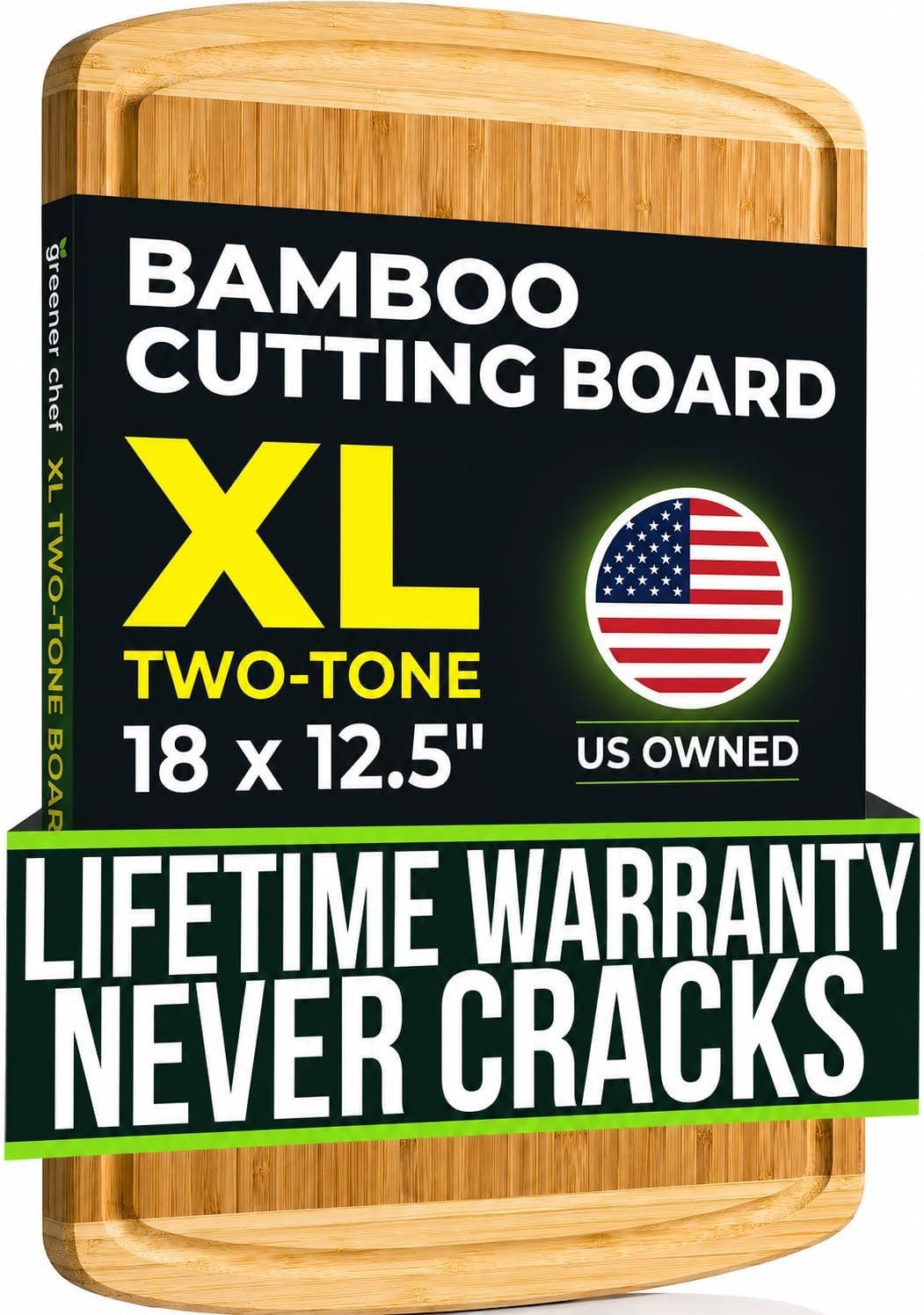 Greener Chef Luxury Bamboo Cutting Board (Extra Large) with Vertical Grain Strength Technology – Non Toxic, Spacious and Lightweight 18″ XL Chopping Board Gift – Replacements for Life