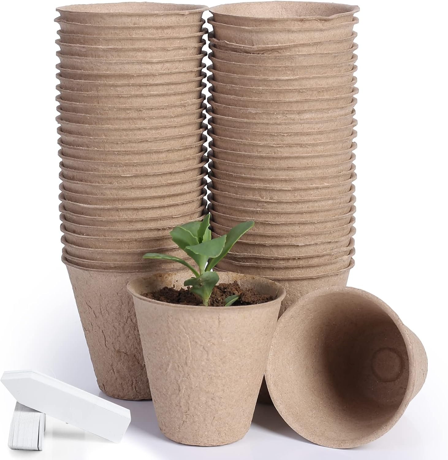 50-Pack 3.15 Inch Peat Pots for Seedling with 50 Pcs Plant Labels,Outdoor Garden Germination Nursery Pots,Biodegradable Seed Starter Pots Kits