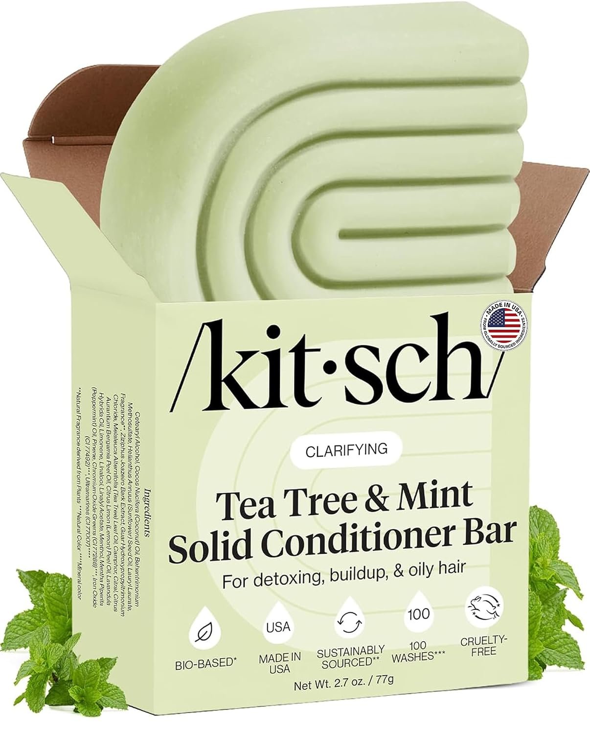 Kitsch Clarifying Tea Tree & Mint Conditioner Bar Soap – 2.7 oz | Hair Conditioner for Scalp & Oil Control – Tea Tree Conditioner for Women and Men – Vegan Hair Care, Made in USA