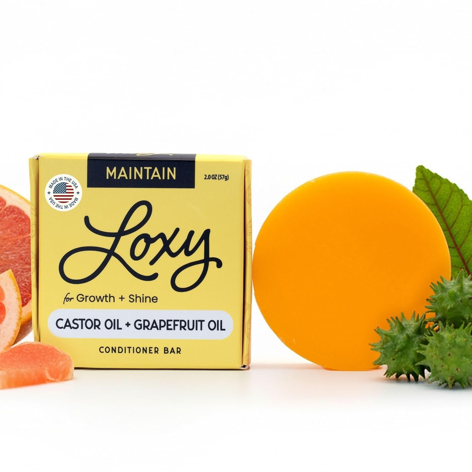 Loxy Maintain Conditioner Bar for Hair Growth & Shine – 2 oz | Grapefruit Oil & Castor Oi, Vitamin B5 and E, Paraben and Silicone Free, Vegan & Cruelty Free, Zero Waste, Made in USA