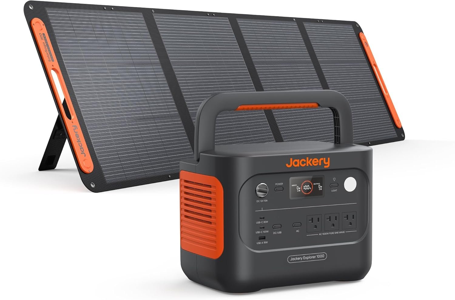 Jackery Solar Generator 1000 v2 and 200W Solar Panel,1070Wh,1500W AC | 1 Hr Fast Charge, LiFePO4 Battery, 100W USB-C Output, for Outdoor, Off-Grid Living, RV, Emergency