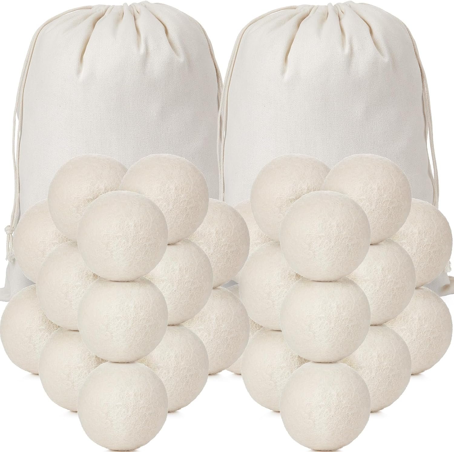 Roowest 60 Pcs Wool Dryer Balls Set Reusable Laundry Wool Balls with Muslin Bags Fabric Softener Anti Wrinkle Anti Static Saving Energy and Time
