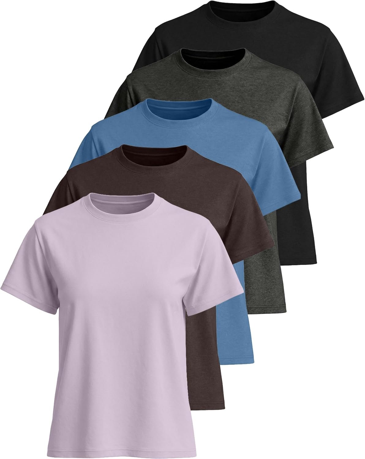 Real Essentials 5 Pack: Women’s Cotton Relaxed Fit Short Sleeve T-Shirts Fashion Trendy Tees (Available in Plus Size)