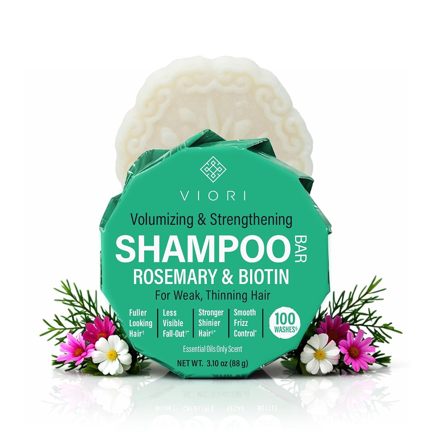 Viori Rosemary Biotin Shampoo Bar – For Thinning Hair, Rice Water | Rosemary & biotin for scalp care and shine; sulfate-free, handcrafted with Longsheng rice water; vegan, plastic-free