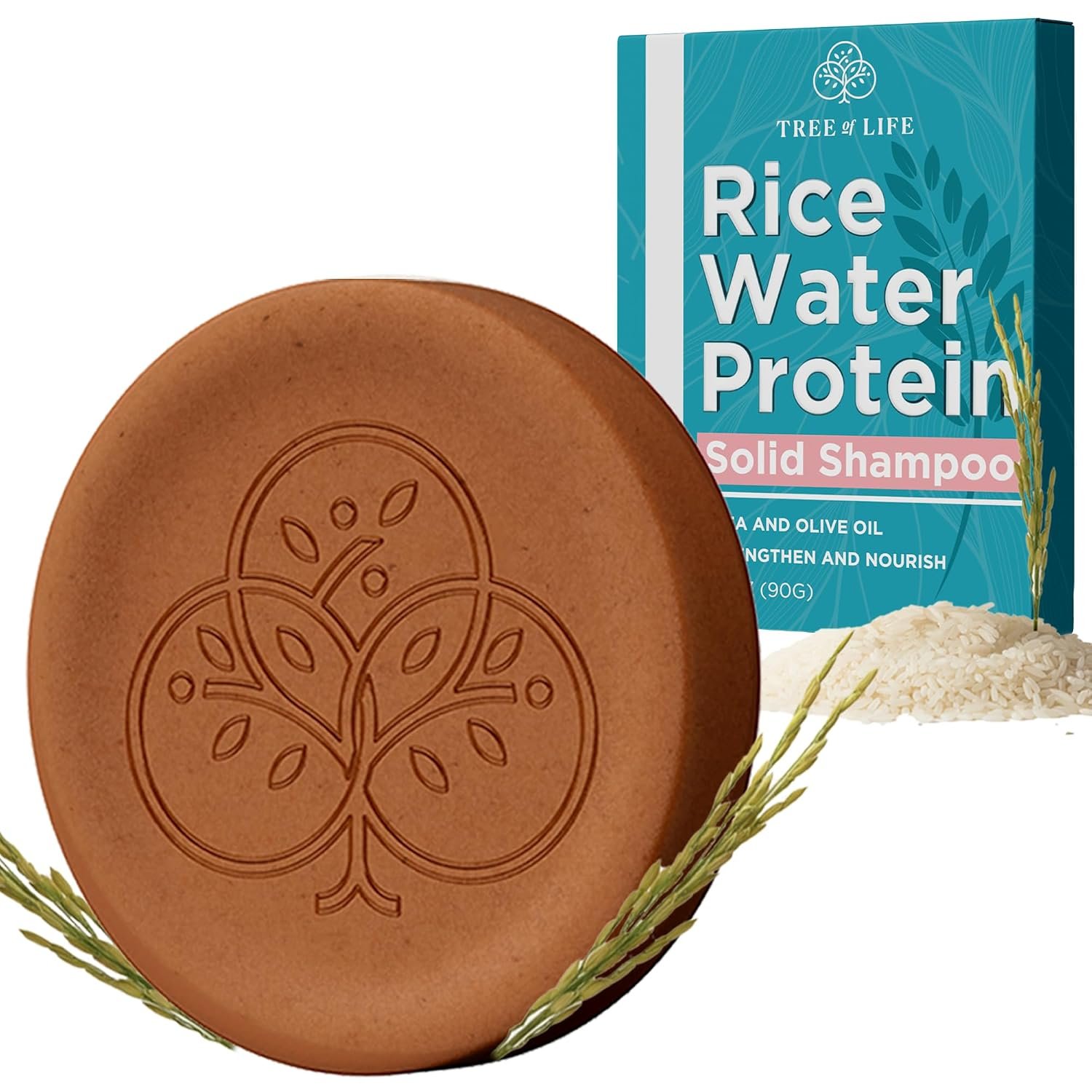 Tree of Life Rice Water Shampoo Bar – Sulfate Free Rice Protein Hair Care That Strengthens, Repairs, and Delivers Frizz Control with Silky Shine