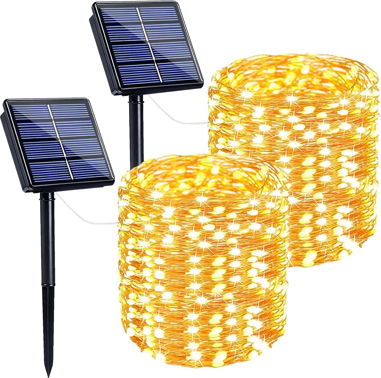 Solar String Lights Outdoor, 2 Pack 400LED 144FT Extra-Long Fairy Lights | 8 Lighting Modes, Copper Wire, Memory Function, Auto On/Off, Waterproof Twinkle Lights for Tree Garden Patio Party Xmas Decor