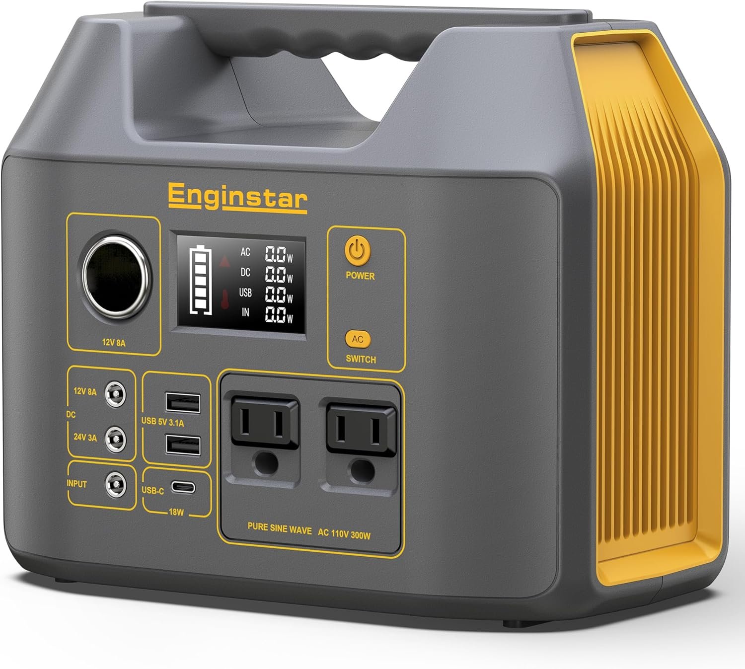 EnginStar 296Wh Portable Solar Generator, Pure Sine Wave Power Station | 110V Power Bank, 300W AC Outlet 80000mAh Lithium Battery Pack for Camping Outdoors Trip RV Hunting Vans Emergency