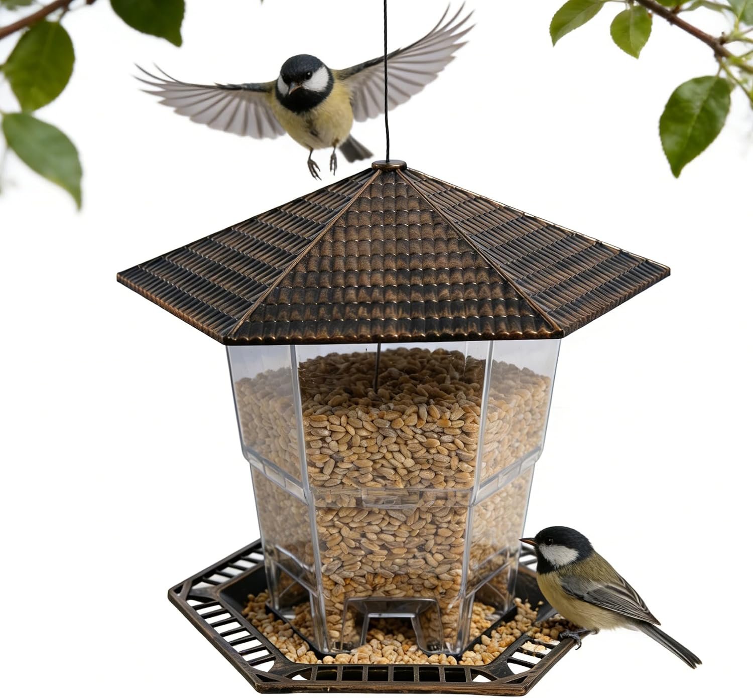 FUNPENY Bird Feeders for Outdoors Hanging, Gazebo Wild Bird Seed Feeder for Outside Roof Yard Garden Decorations, Brown