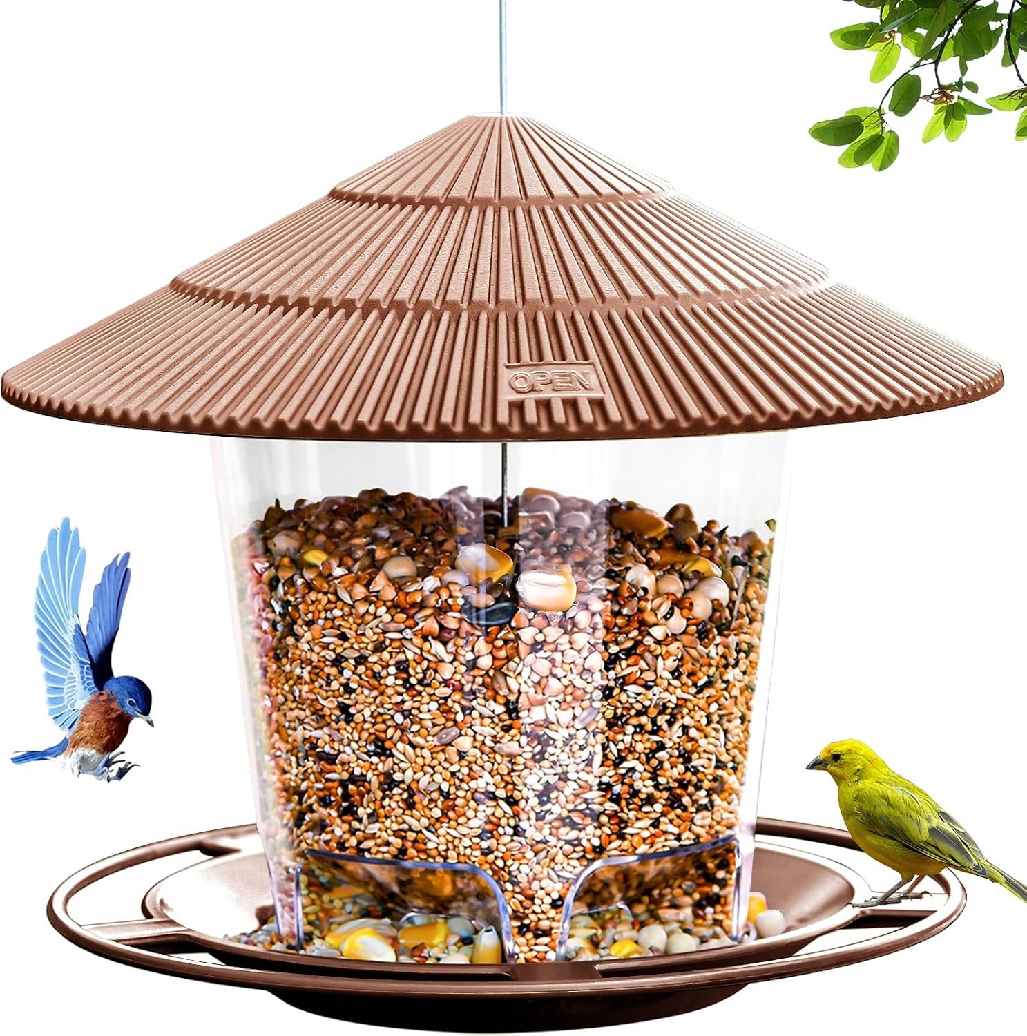 Hanizi Bird Feeder Outdoor Hanging for Wild Bird Seed, Brown