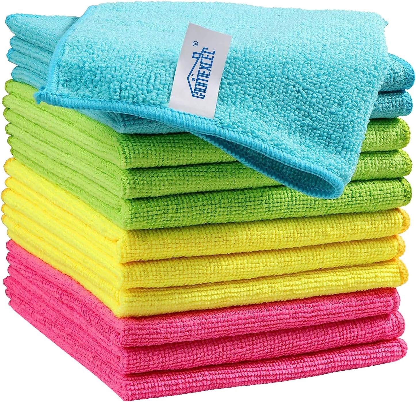 HOMEXCEL Microfiber Cleaning Cloth 210GSM, Pack of 12, Size:11.5″ x 11.5″, Ultra-Soft, High-Density Non-Abrasive Cleaning Towels for Cars, Glass, Kitchen, Reusable Rags, Blue/Green/Yellow/Pink
