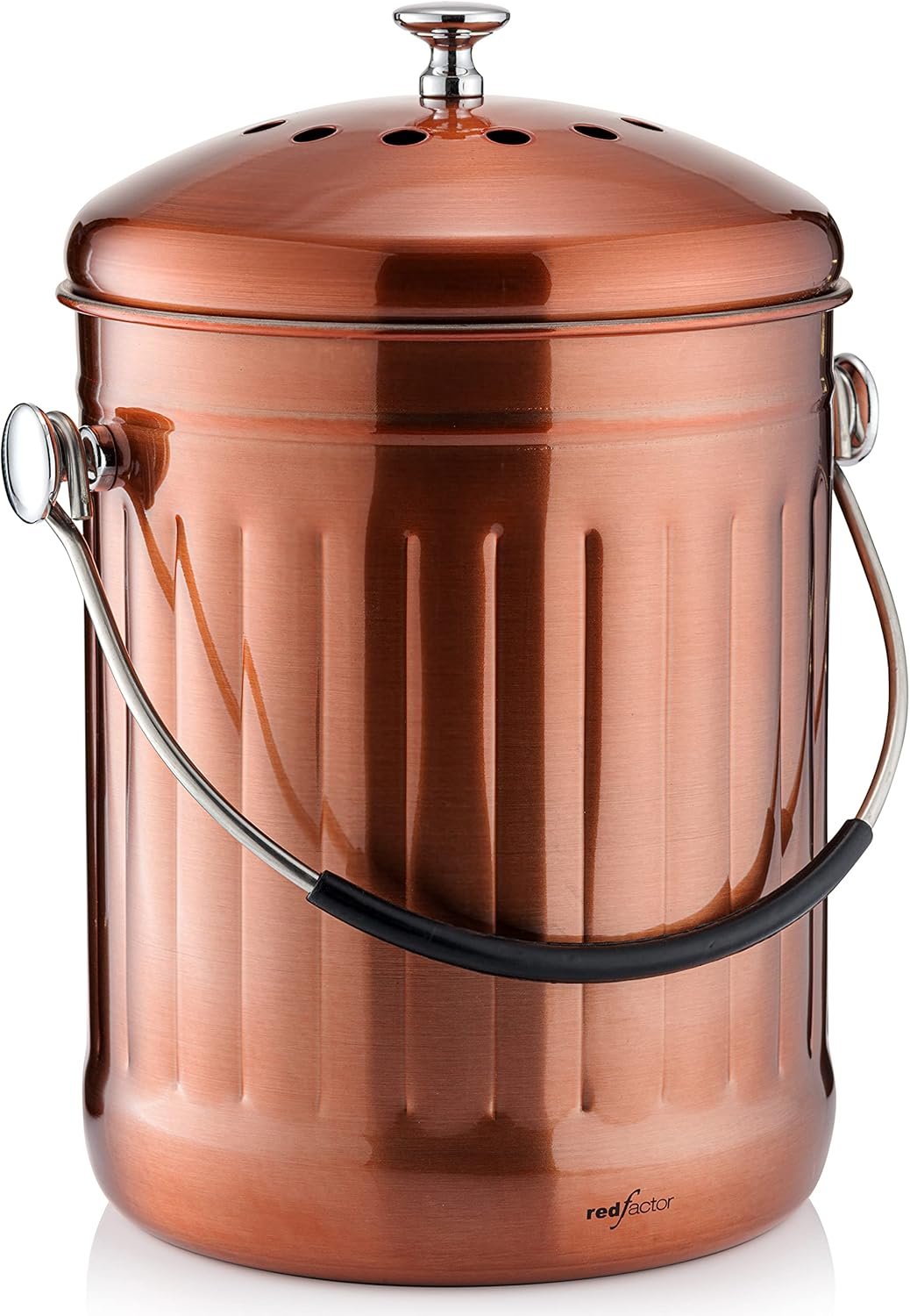 Premium Compost Bin for Kitchen Countertop – Stainless Steel Food Waste Bucket with Innovative Dual Filter Technology – Includes Spare Filters (Matt Copper, 1.3 Gallon)