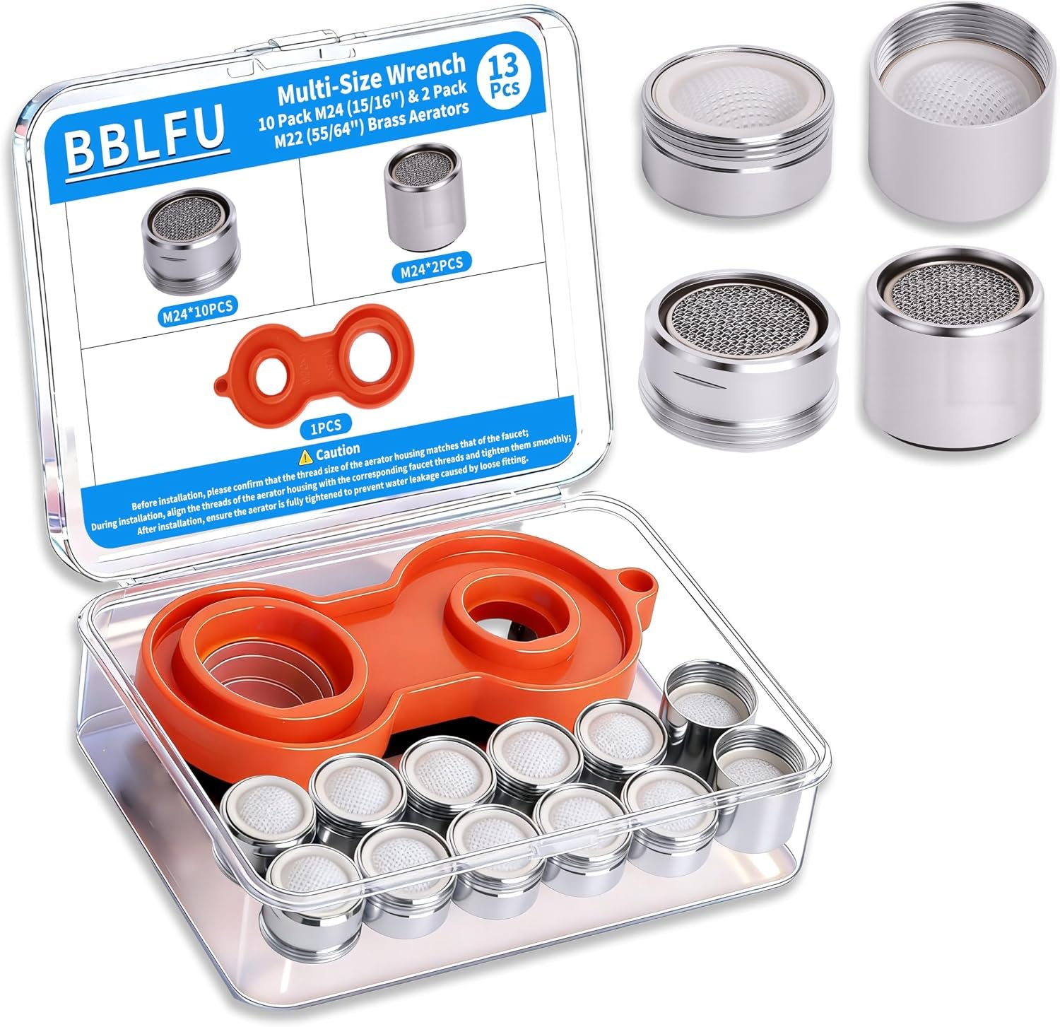 Kitchen Faucet Aerator Replacement, Anti-Splash with Multi-Size Wrench, 10 Pack M24 (15/16″) & 2 Pack M22 (55/64″) Brass Aerators, Sink Aerator Kit for Kitchen & Bathroom