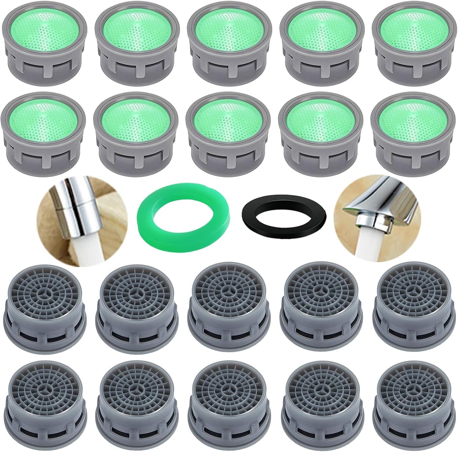 BOETOADG Faucet Aerator, 1.5 GPM Flow Restrictor Plug-In Faucet Aerator Replacement Parts for Bathroom or Kitchen (Green 20 Pieces)