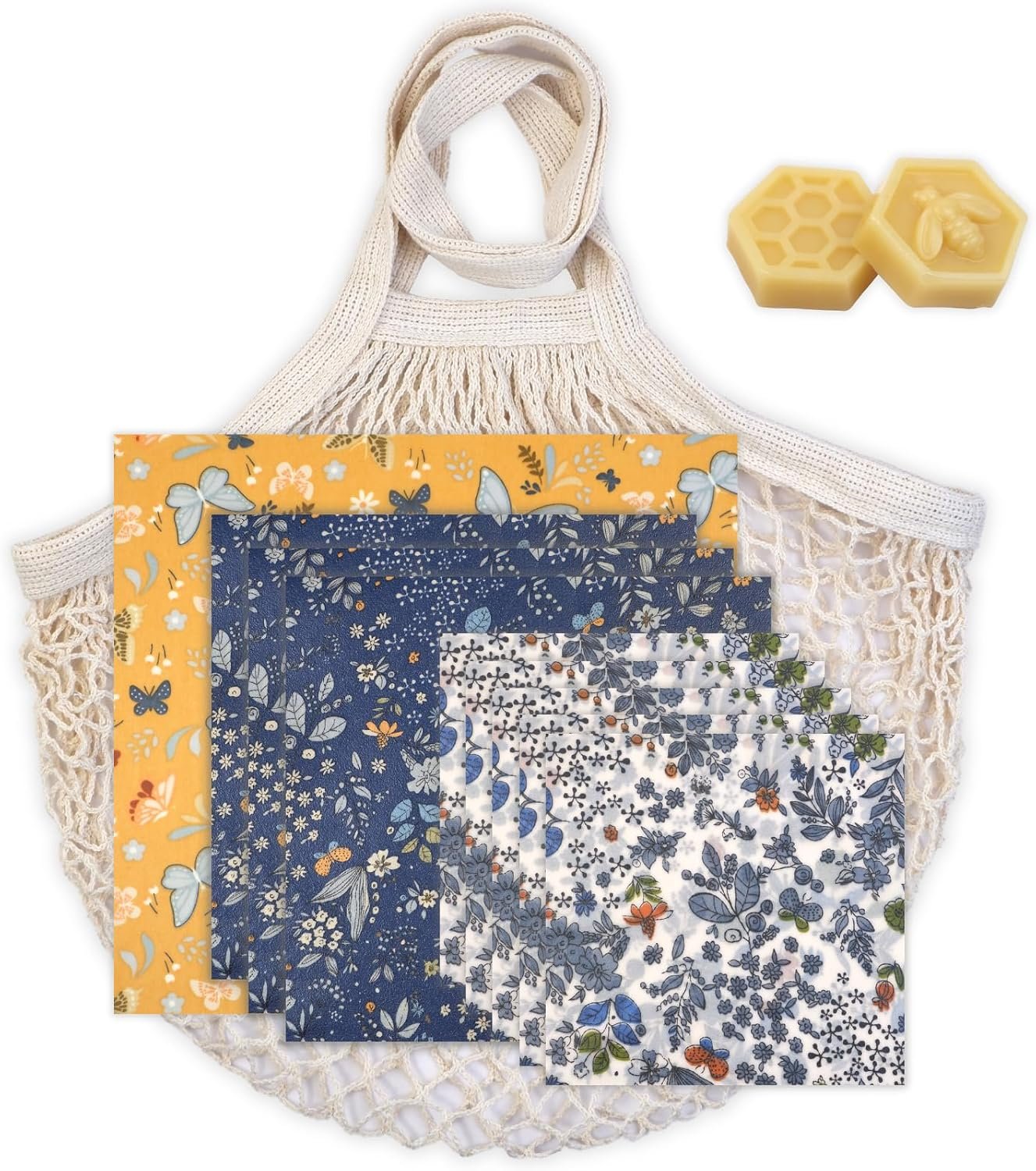 BYTTME Reusable Beeswax Wrap – 9 Pack Beeswax Wraps for Food, Eco-Friendly Beeswax Food Wraps, Bread Sandwich Wrapper – Reusable Food Storage Wrap Set with Flower Butterfly+Mesh Bag