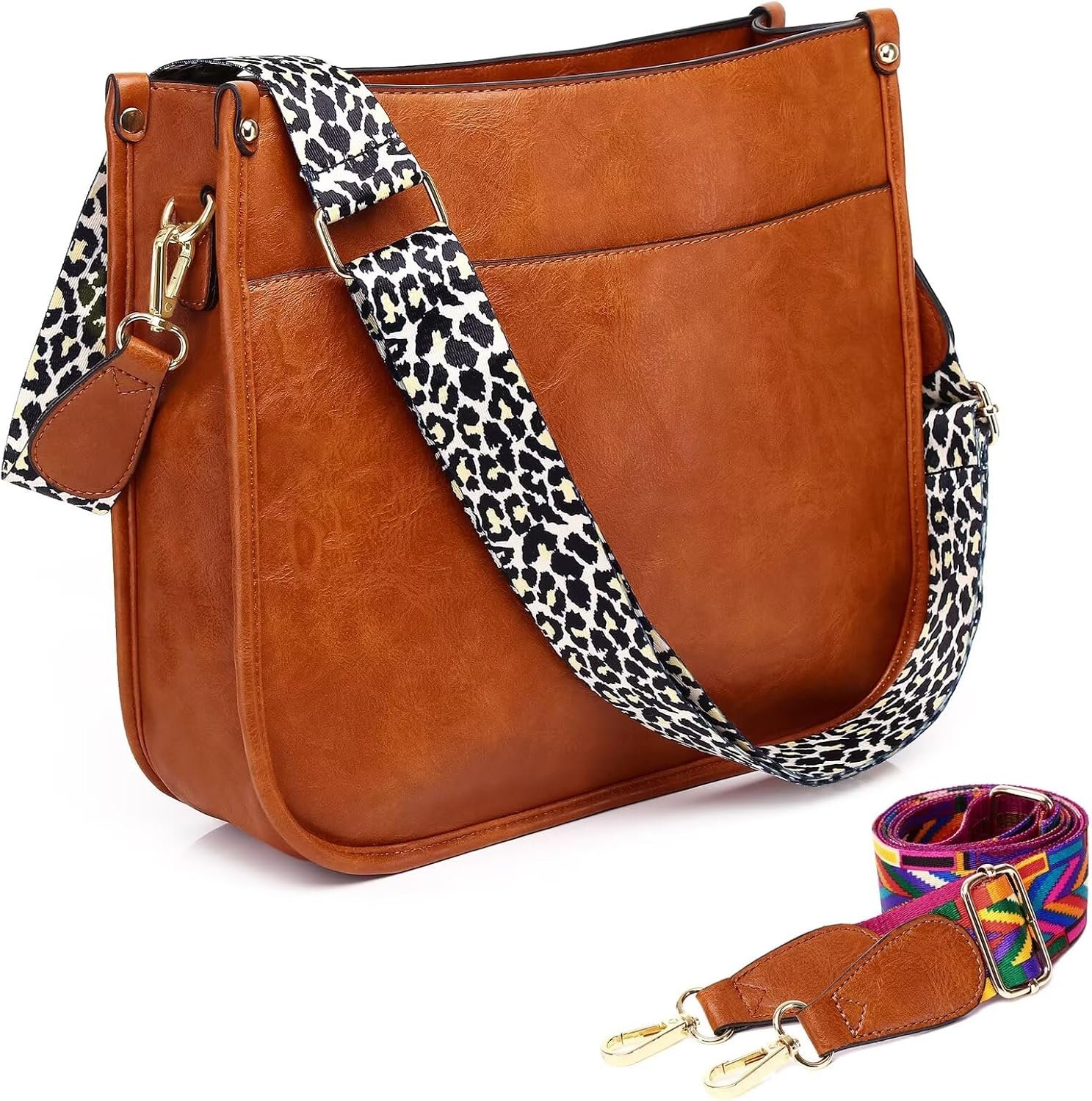 AUYOCO Vegan Leather Crossbody Bags for Women Purse Shoulder Bag | Lightweight,Adjustable Guitar Strap,Multi Pockets,Large Size,Use for Everyday or Travel