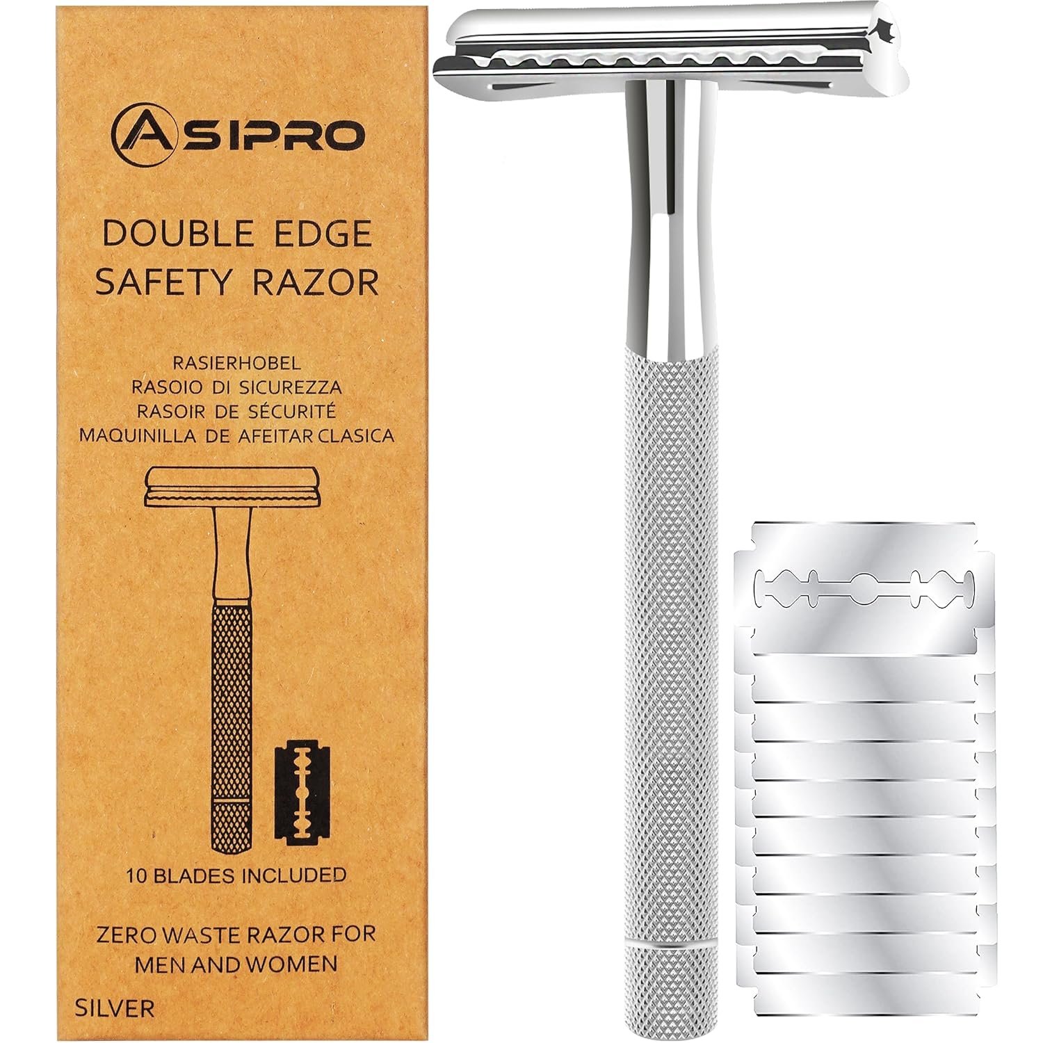 Safety Razor for Men & Women with 10 Double Edge Safety Razor Blades Reusable Double Edge Razor Single Blade Razors for Women & Men Kit Gift Metal Razors Stainless