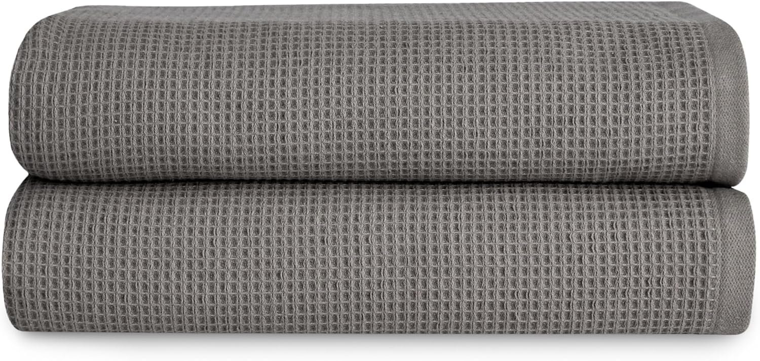Cozy Earth Waffle Bath Towels, Mini Textured Waffle Weave Pattern | 60% Cotton 40% Viscose from Bamboo Bath Towels 30 x 58 Inches, Soft and Absorbent Terry, 2 Pack