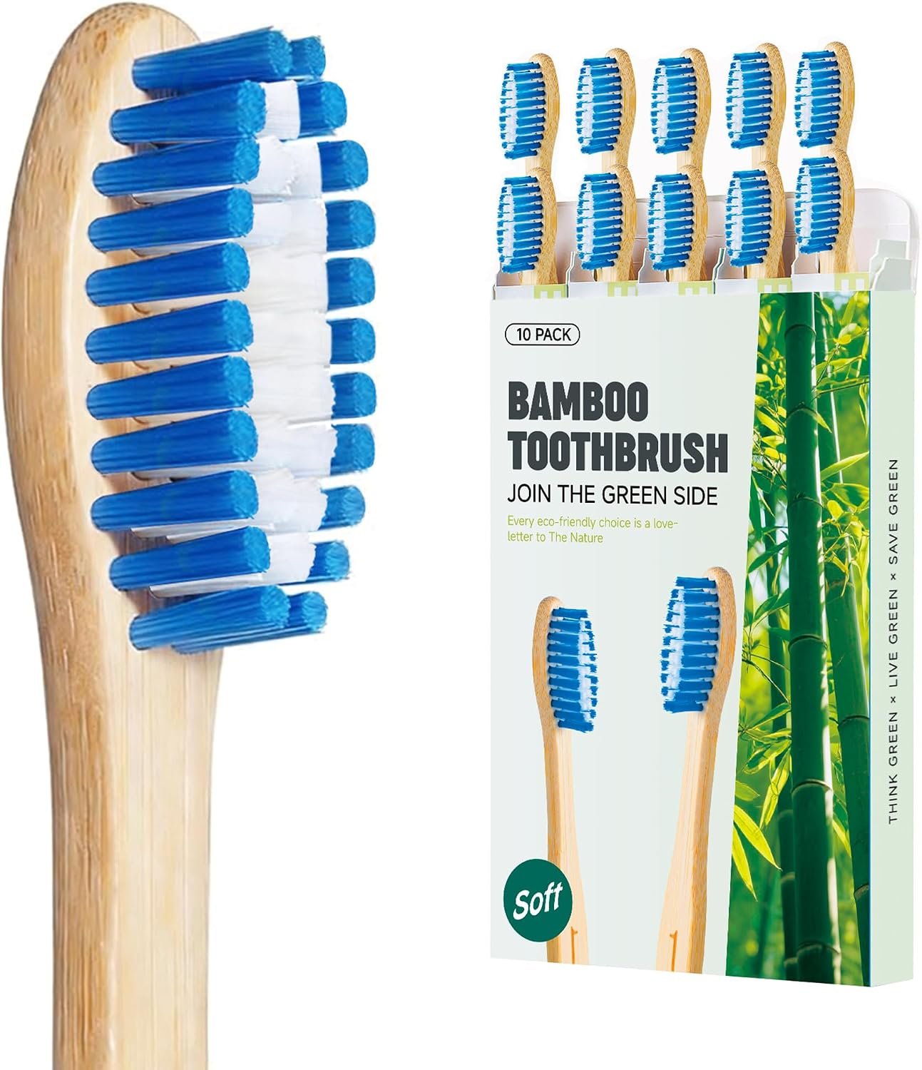 Bamboo Toothbrushes, Plant-Based Soft Bristles 10 Pack, Plastic Free Toothbrush Non Toxic Natural Organic Toothbrush, Wooden Non Plastic Toothbrushes, All Natural Biodegradable