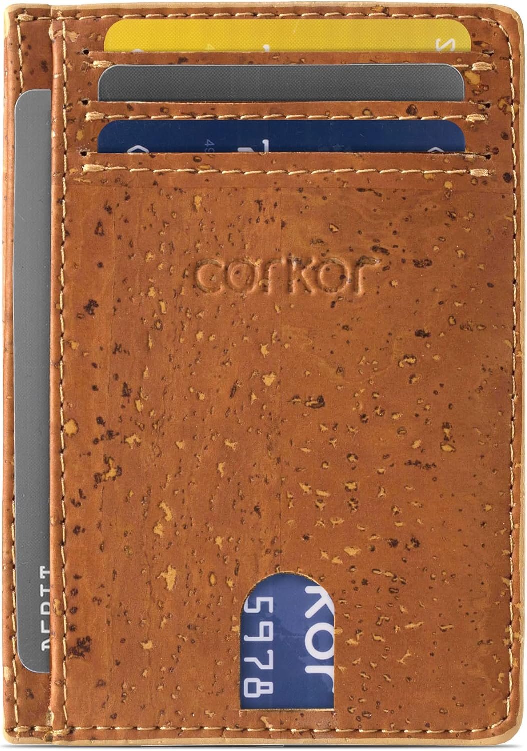 Corkor Cork Card Holder Men – Cork Wallet – Vegan Leather – Minimalist Slim Front Pocket RFID