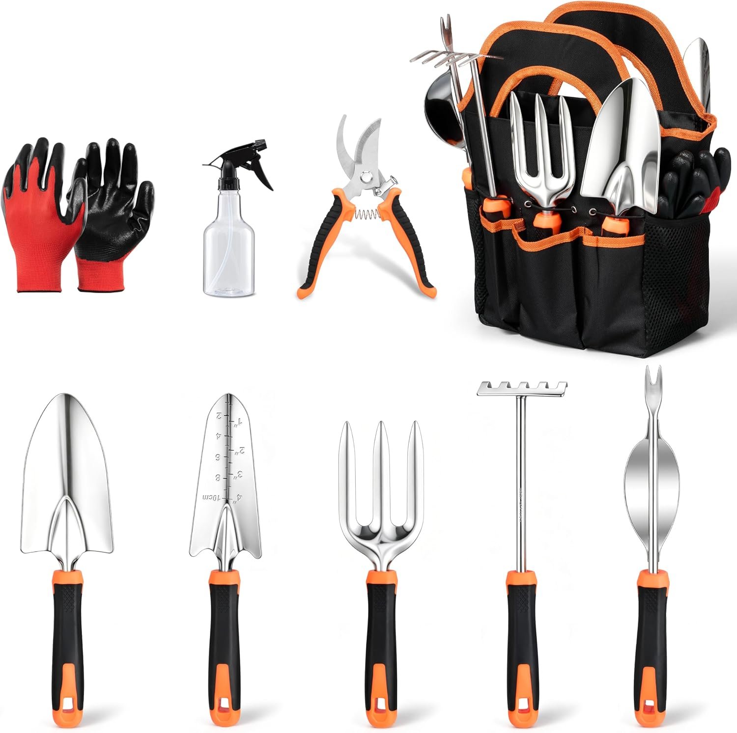 HaSteeL 9-Piece Stainless Steel Garden Hand Tools Set for Planting | Storage Bag, Rust Resistant, Heavy Duty, For Indoor & Outdoor Planting Weeding Replanting, For Women/Man/Gardeners