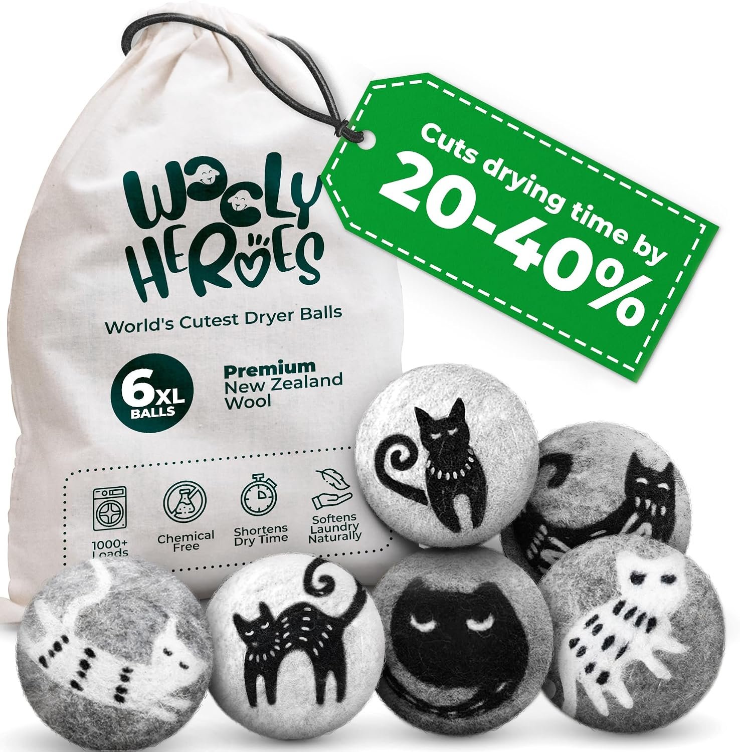 Chemical Free & Baby Safe! Reusable Wool Dryer Balls XL 6-Pack – Reduces Static, Cuts Dry Time, & Softens Naturally
