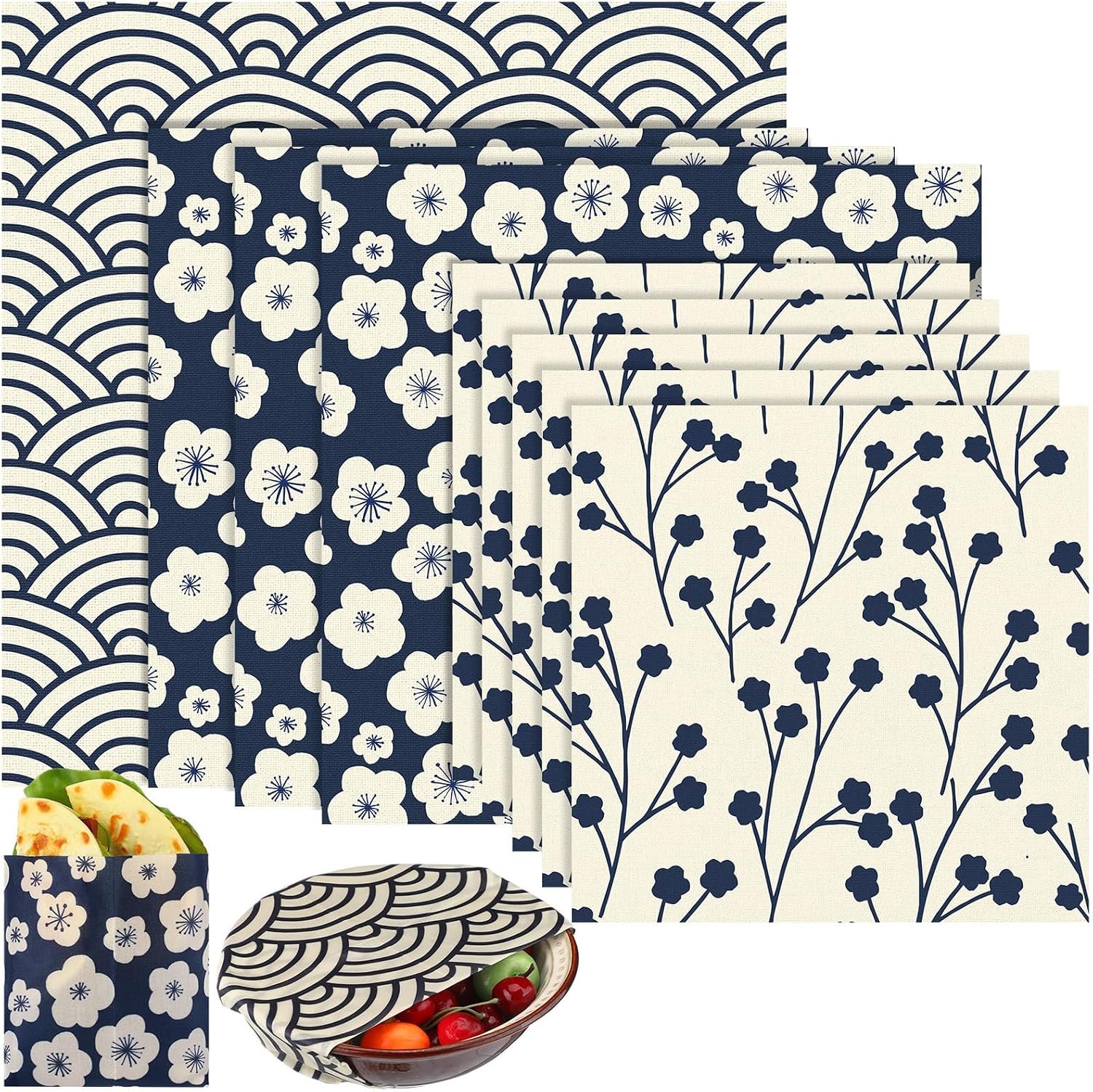 Tigeen 9 Pack Reusable Beeswax Wrap for Food Chinoiserie Beeswax Paper for Sourdough Bread Cheese Paper Wrapping Wax Cloth Food Wraps Bread Sandwich Wrapper 1 XL 3 Medium 5 S(Beige,Japanese)
