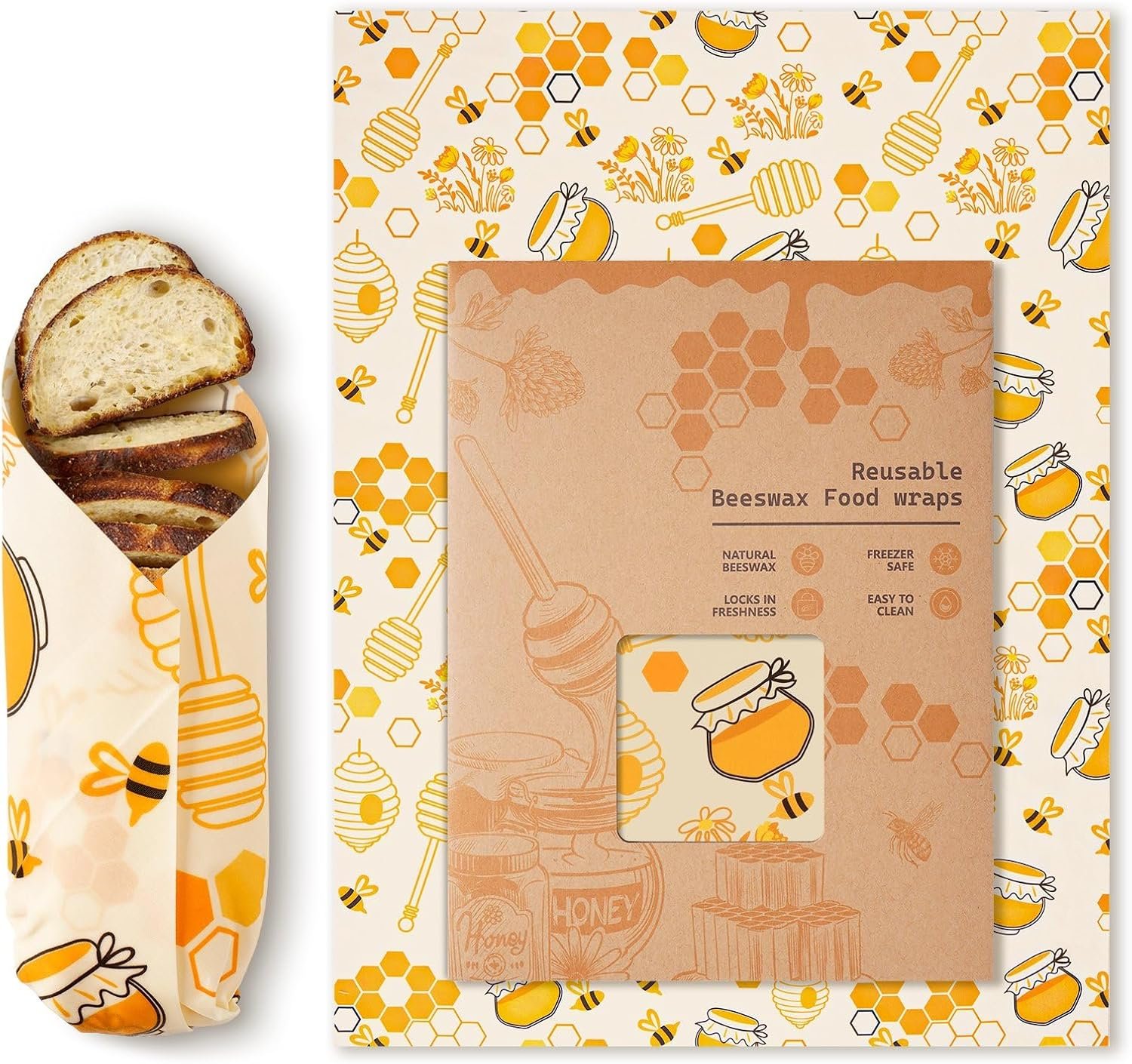 Beeswax Wraps for Food – Reusable Beeswax Bread Bag & Sandwich Wrap | Organic & Eco-Friendly,Sustainable Bees Paper,Retain Freshness,Perfect Alternative to Aluminum Foil Sourdough Storage