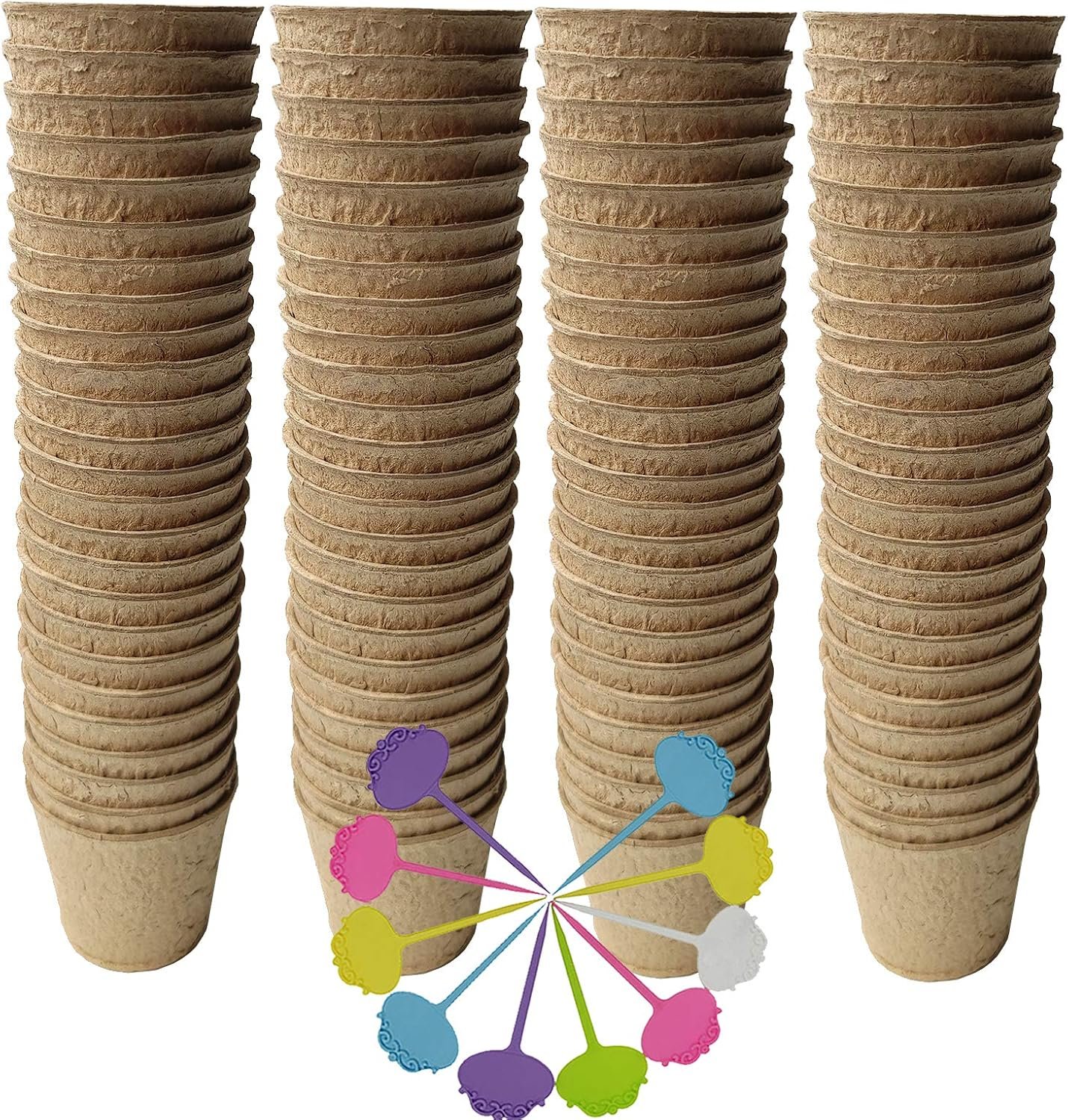 Biodegradable Peat Pots for seedlings, 100 Pack Plant Seed Starter Pots Kit, 2.36inch Succulent Planter Nursery Pots with 10 Plant Markers, Garden Germination Kits