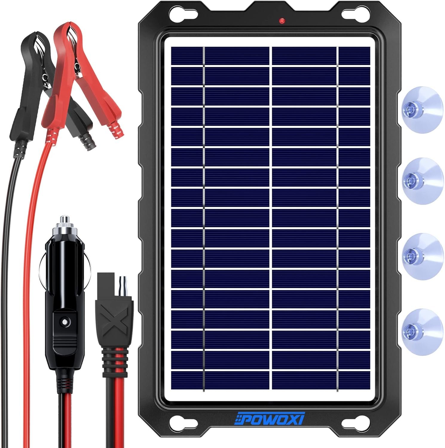 POWOXI 7.5W 12V Solar Battery Charger Trickle Maintainer Kit for Car | Smart Charge Controller | Waterproof | Intelligent Safety Protections | for Boat, Marine, RV, Automotive, Motorcycle, Trailer