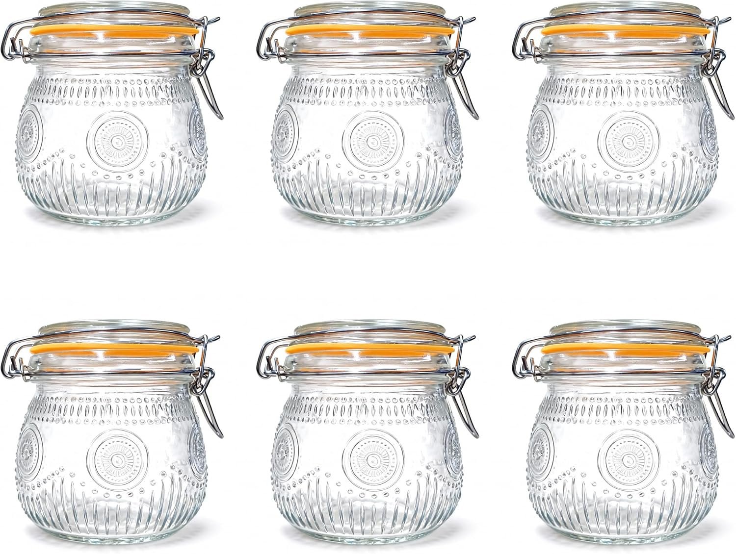 Amzcku Wide Mouth Vintage Mason Jars with Airtight Lid 16oz, Canister Quart Jars for Kitchen Storage – for Coffee, Sugar, Beans 6 Pack
